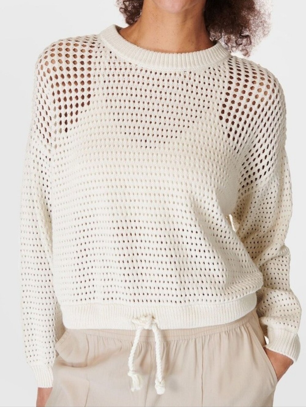 SWEATY BETTY Tides High Open Weave Sweater, Lily White, Size M